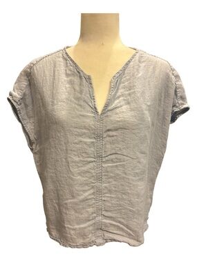 Tahari Light Gray V-Neck 100% Linen Tunic Top